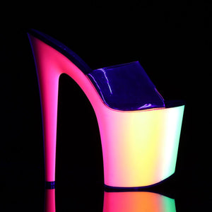 RAINBOW-801UV 8" Heel Clear Neon Multi Pole Dancer Platforms