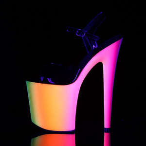 RAINBOW-809UV 8" Heel Black Neon Multi Pole Dancer Platforms