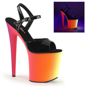 RAINBOW-809UV 8" Heel Black Neon Multi Pole Dancer Platforms