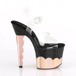 SCALLOP-708-2HGM Clear Black w Gold Hologram Strippers Shoes