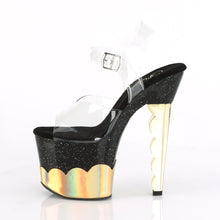 Load image into Gallery viewer, SCALLOP-708-2HGM 7&quot; Heel Clear and Black Gold Strippers Shoe