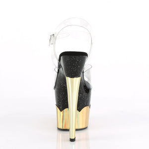 SCALLOP-708-2HGM 7" Heel Clear and Black Gold Strippers Shoe