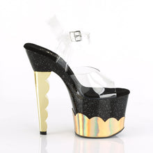 Load image into Gallery viewer, SCALLOP-708-2HGM 7&quot; Heel Clear and Black Gold Strippers Shoe