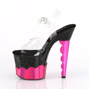 SCALLOP-708-2HGM 7 Inch Clear Black Hot Pink Strippers Shoes