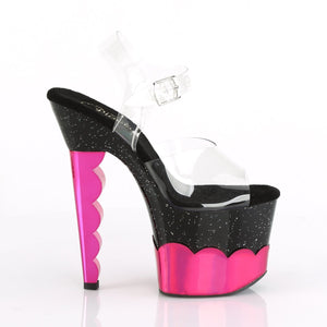 SCALLOP-708-2HGM 7 Inch Clear Black Hot Pink Strippers Shoes