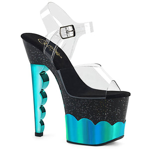 SCALLOP-708-2HGM 7" Heel Clear Black Aqua Hologram Shoes