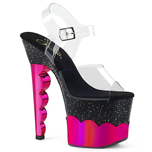 SCALLOP-708-2HGM 7 Inch Clear Black Hot Pink Strippers Shoes