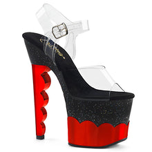 Load image into Gallery viewer, SCALLOP-708-2HGM Pleaser 7&quot; Heel Clear Black Red Sexy Shoes