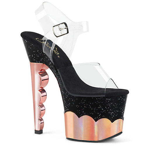 SCALLOP-708-2HGM Clear Black w Gold Hologram Strippers Shoes