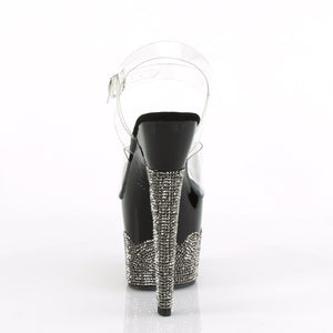 SCALLOP-708-2RS Heels Clear Black Pewter Bling Stripper Shoe