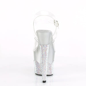 SCALLOP-708-2RS 7" Heel Clear Silver Rhinestones Sexy Shoes