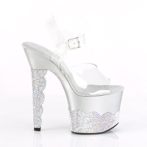 SCALLOP-708-2RS 7" Heel Clear Silver Rhinestones Sexy Shoes