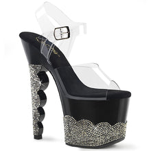 Load image into Gallery viewer, SCALLOP-708-2RS Heels Clear Black Pewter Bling Stripper Shoe