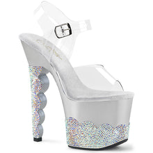 Load image into Gallery viewer, SCALLOP-708-2RS 7&quot; Heel Clear Silver Rhinestones Sexy Shoes