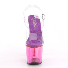 Load image into Gallery viewer, SCALLOP-708MCT 7&quot; Heel Clear and Purple Tinted Stripper Shoe