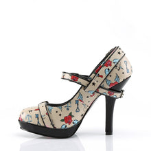 Load image into Gallery viewer, SECRET-14 Pin Up Heel Cream Pu (Tattoo Print) Sexy Platforms