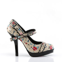 Load image into Gallery viewer, SECRET-14 Pin Up Heel Cream Pu (Tattoo Print) Sexy Platforms