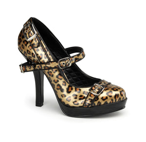 SECRET-14 Pin Up Heel Gold Cheetah Print Retro Glamour Shoe