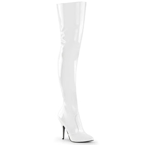 SEDUCE-3010 Thigh Boots 5" Heel White Patent Fetish Footwear