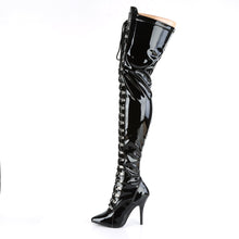 Load image into Gallery viewer, SEDUCE-3024 Thigh Boots 5&quot; Heel Black Patent Fetish Footwear