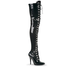 Load image into Gallery viewer, SEDUCE-3024 Thigh Boots 5&quot; Heel Black Patent Fetish Footwear