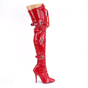 SEDUCE-3028 Pleaser Thigh Boots 5" Heel Red Fetish Footwear