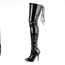 Load image into Gallery viewer, SEDUCE-3063 Thigh Boots 5&quot; Heel Black Patent Fetish Footwear