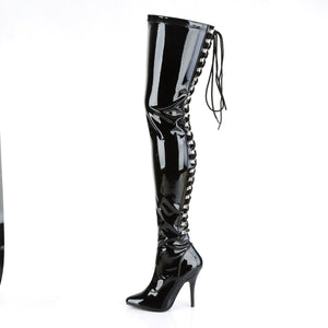 SEDUCE-3063 Thigh Boots 5" Heel Black Patent Fetish Footwear