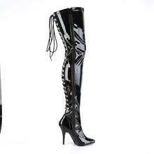 Load image into Gallery viewer, SEDUCE-3063 Thigh Boots 5&quot; Heel Black Patent Fetish Footwear