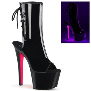 SKY-1018TT 7" Heel Black Patent Hot Pink Pole Dancer Shoes