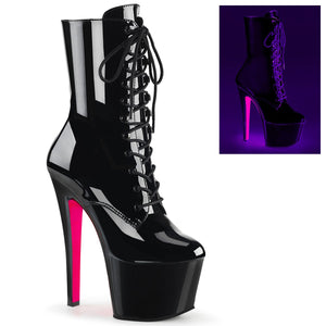 SKY-1020TT 7" Heel Black Patent Hot Pink Pole Dancer Shoes