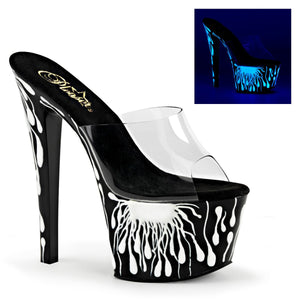 SKY-301-5 7" Heel Clear Black Neon White Pole Dancer Shoes