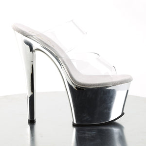 SKY-302 7" Heel Clear Silver Chrome Pole Dancer Platforms