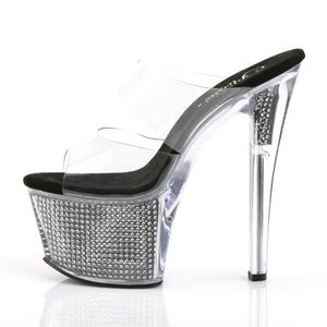 SKY-302SRS 7" Heel Clear and Black with Bling Strippers Shoe