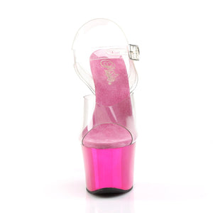 SKY-308 7" Heel Clear & Hot Pink Chrome Pole Dancer Shoes