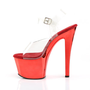 SKY-308 7" Heel Clear and Red Chrome Pole Dancing Platforms