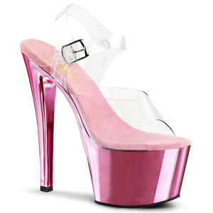 SKY-308 7" Clear and Baby Pink Chrome Pole Dancer Platforms