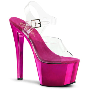 SKY-308 7" Heel Clear & Hot Pink Chrome Pole Dancer Shoes