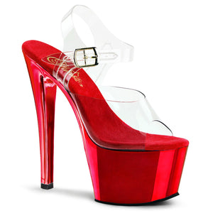 SKY-308 7" Heel Clear and Red Chrome Pole Dancing Platforms