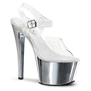 SKY-308 7" Heel Clear Silver Chrome Pole Dancer Platforms