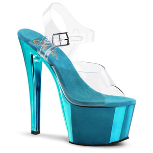 SKY-308 7" Clear and Turquoise Chrome Pole Dancer Platforms