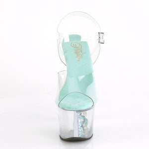 SKY-308CF 7" Heel Clear Aqua Glitter Pole Dancing Shoes