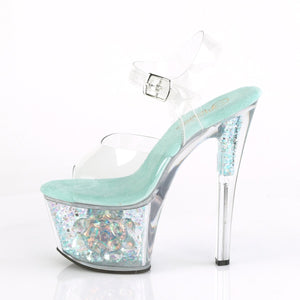 SKY-308CF 7" Heel Clear Aqua Glitter Pole Dancing Shoes