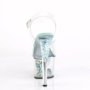 SKY-308CF 7" Heel Clear Aqua Glitter Pole Dancing Shoes