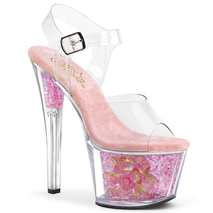 SKY-308CF 7" Heel Clear Baby Pink Glitter Strippers Shoes