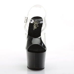 SKY-308CRS 7" Heel Clear & Black Silver Pole Dancer Sandals