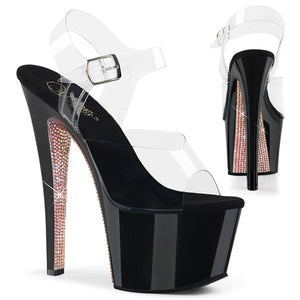 SKY-308CRS 7" Heel Clear Black-Champagne Pole Dancer Shoes