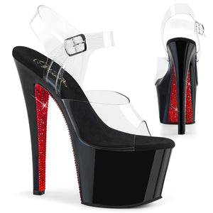 SKY-308CRS 7" Heel Clear Black Red Bling Strippers Shoes