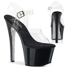 Load image into Gallery viewer, SKY-308CRS 7&quot; Heel Clear &amp; Black Silver Pole Dancer Sandals