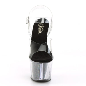 SKY-308G-T 7" Clear and Black Glitter Pole Dancer Platforms